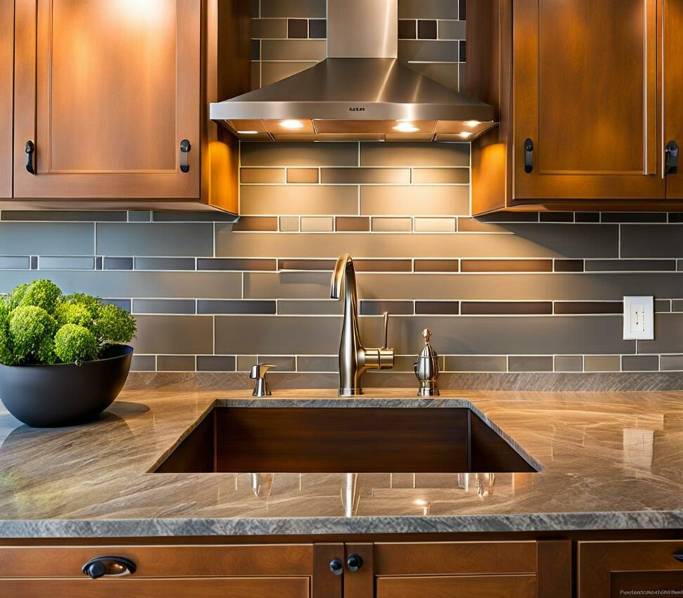 grey and brown backsplash