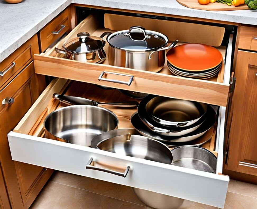 kitchen cabinets pots and pans drawer