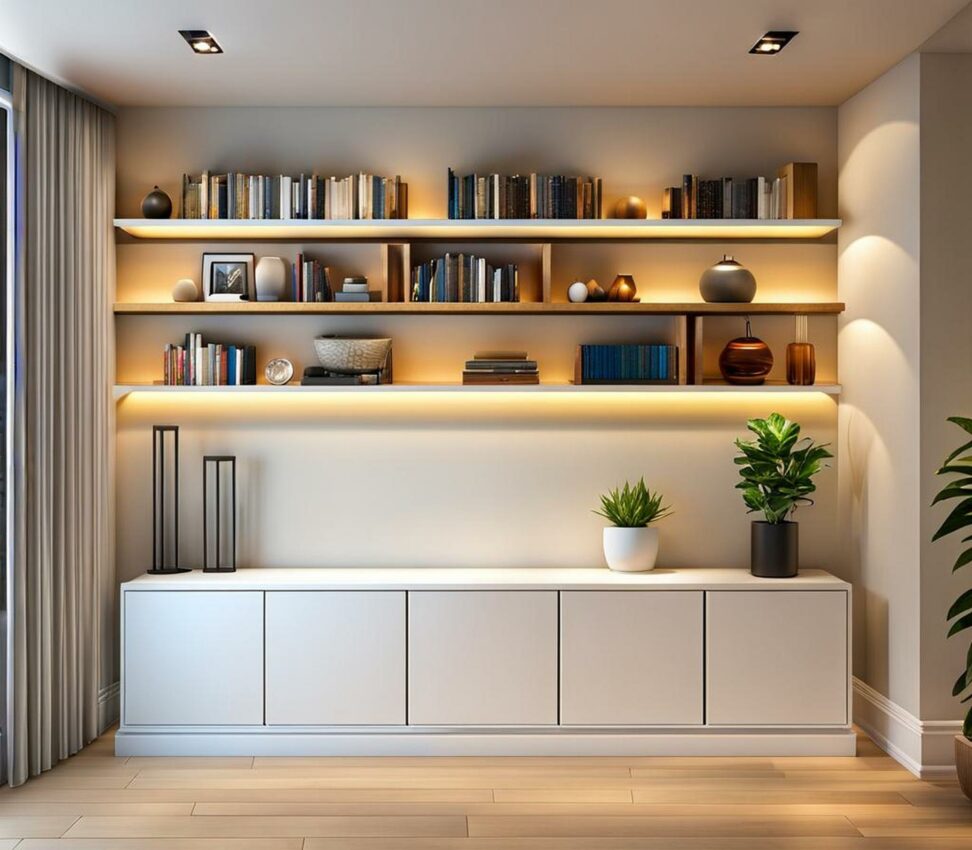 large wall shelves for living room