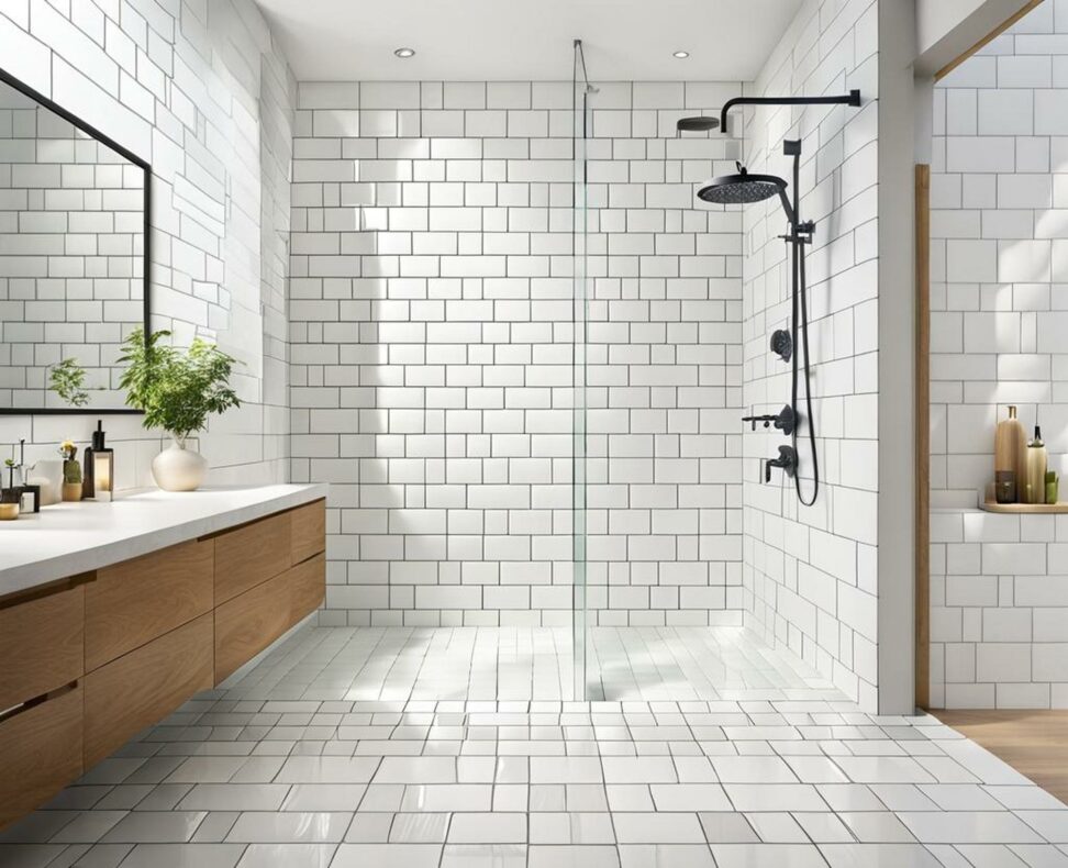 white picket tile shower
