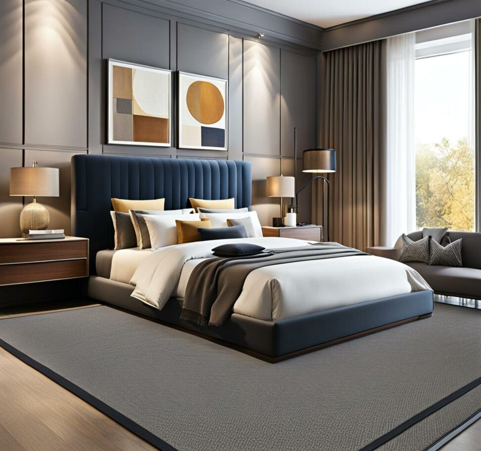 bedrooms with gray carpet