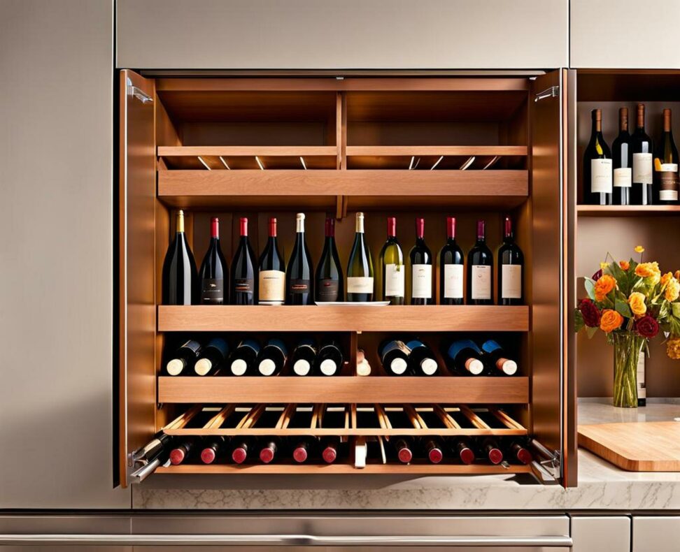 kitchen cabinet with wine fridge