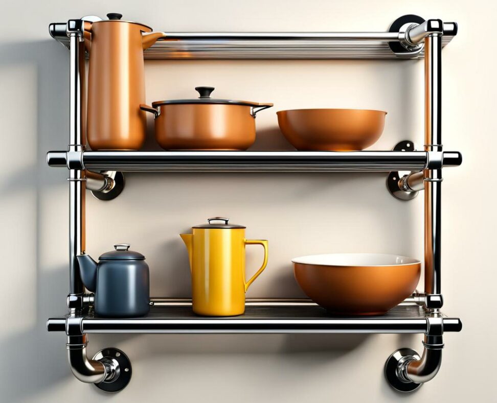 kitchen shelves with pipes
