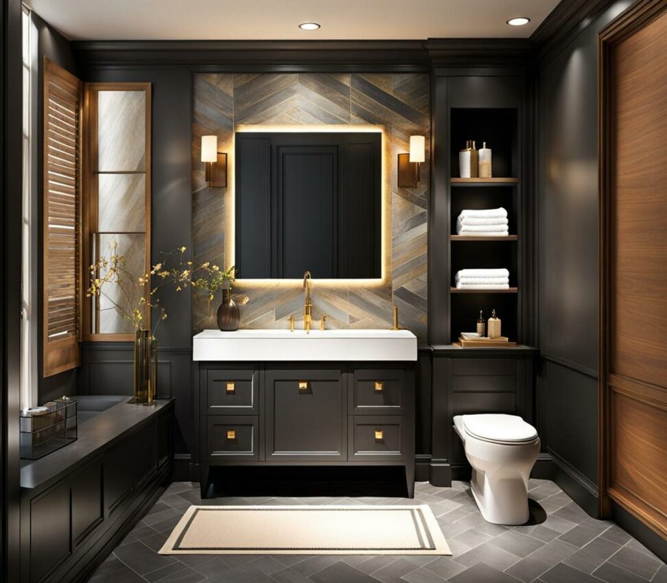 small bathrooms with dark floors