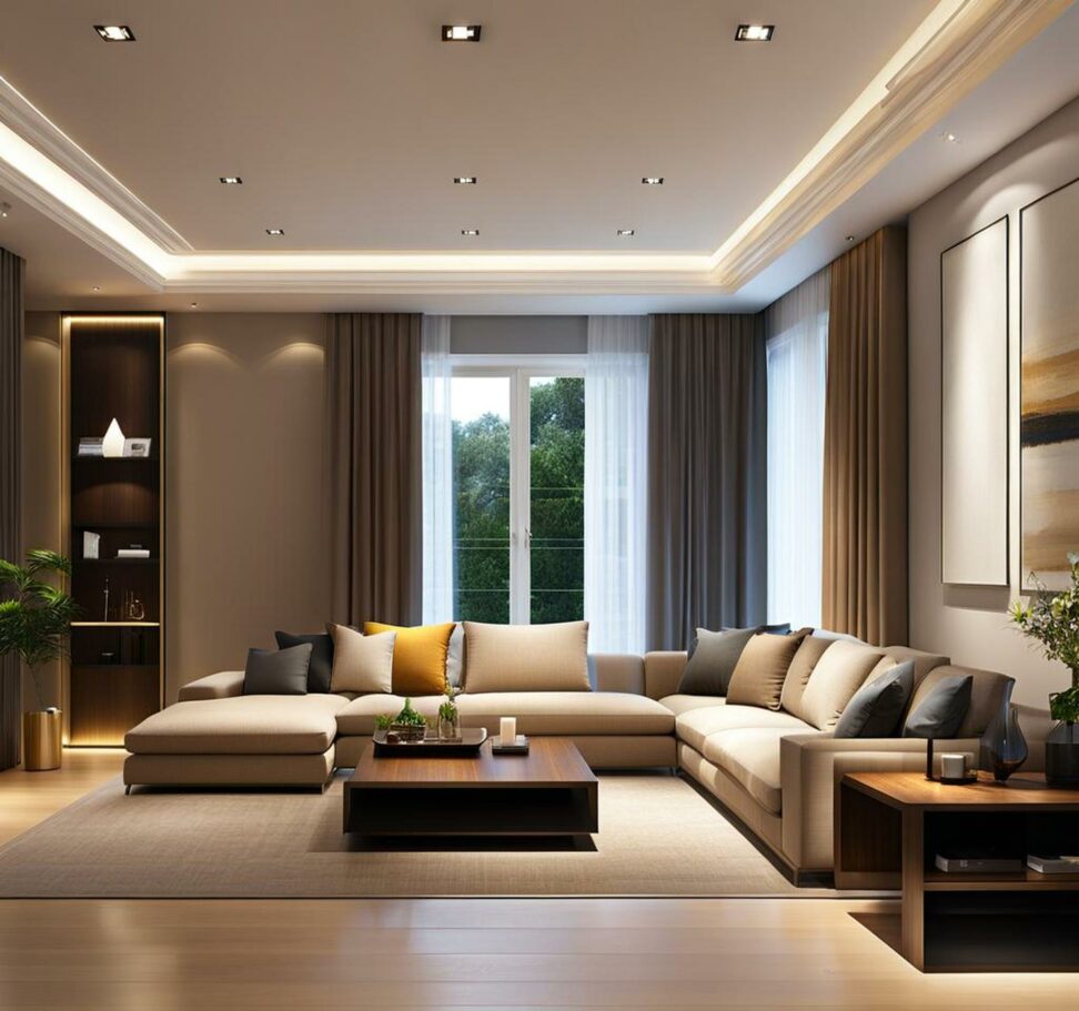 living room recessed light layout