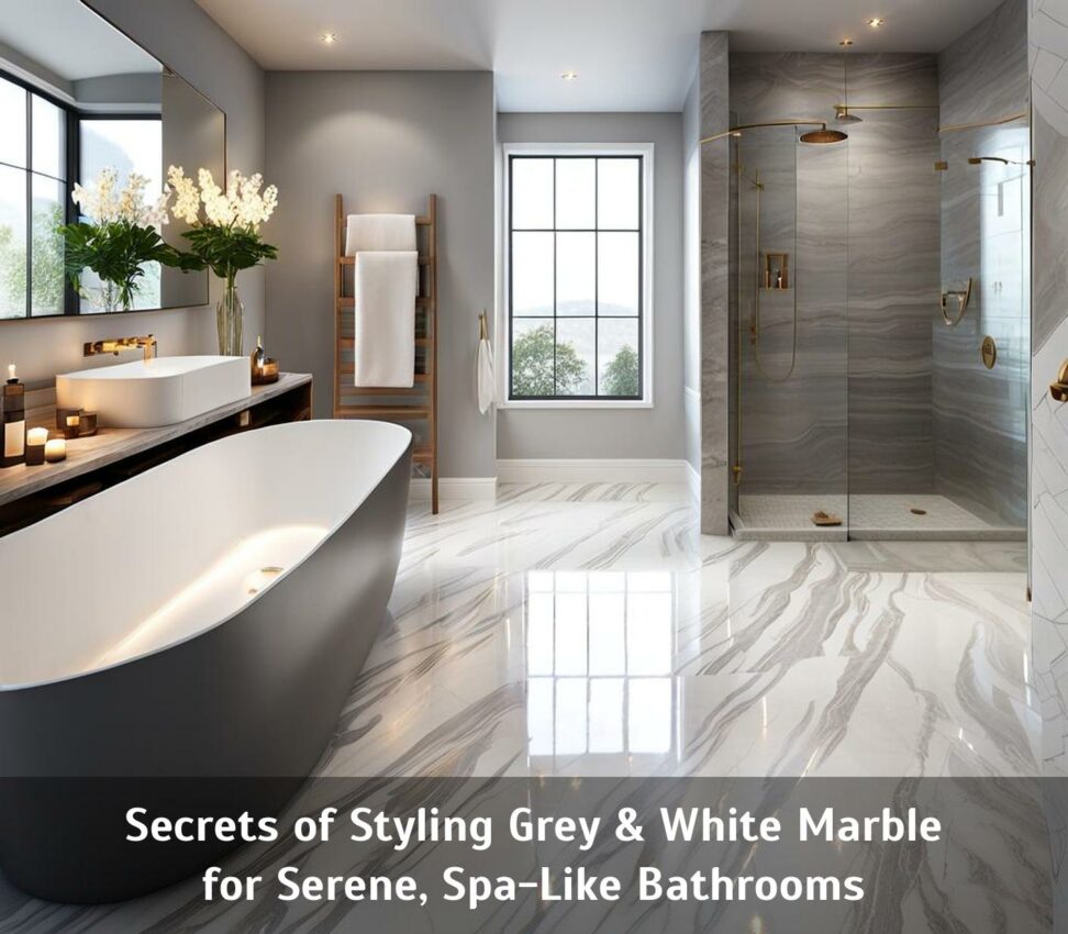 grey and white marble bathrooms