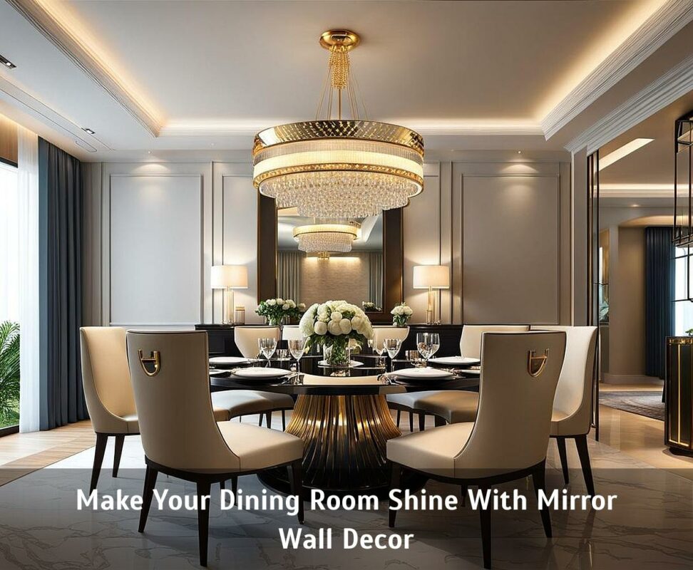 dining room with mirror on the wall