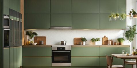Modern sage green kitchen cabinets