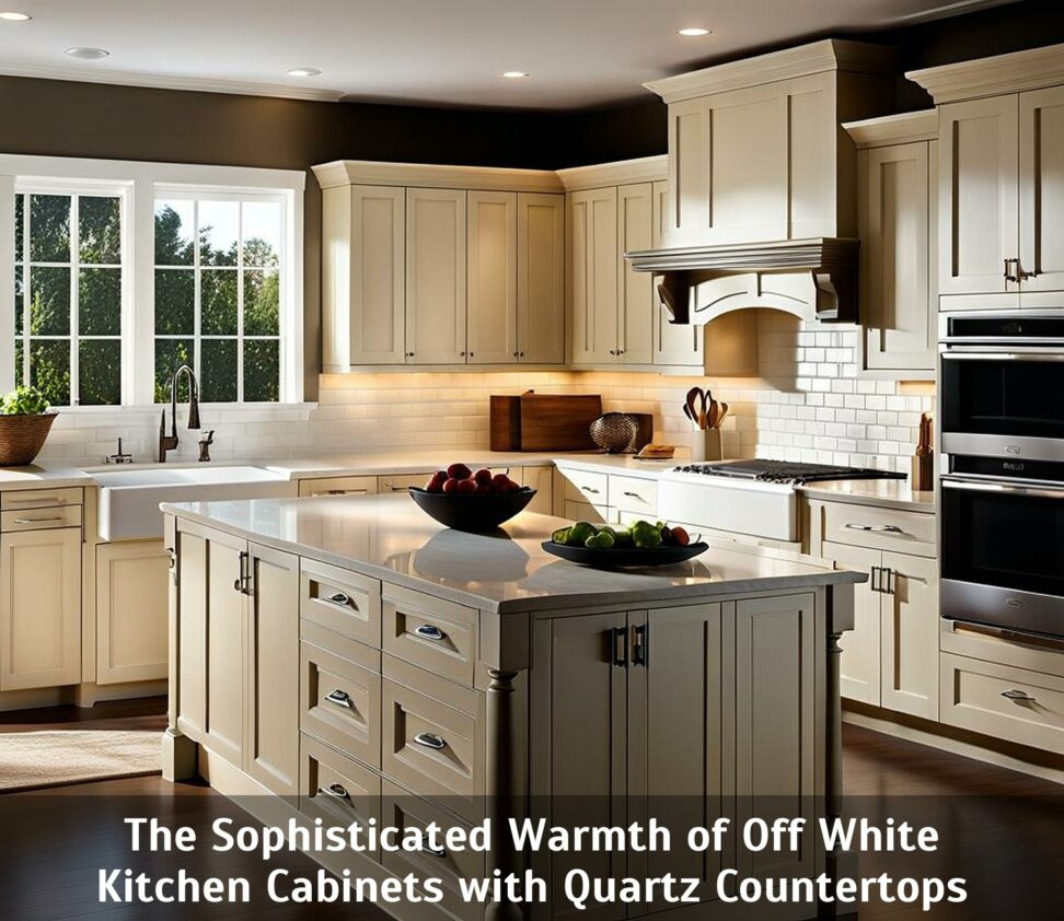 off white kitchen cabinets with quartz countertops