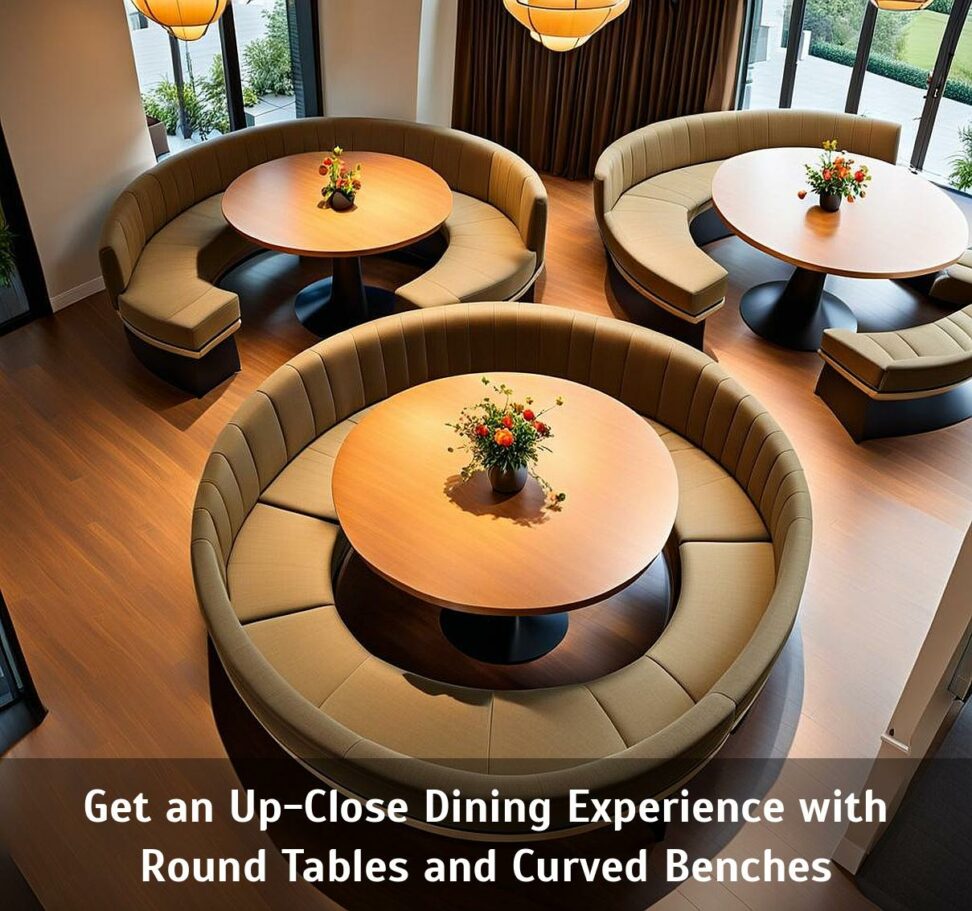 round dining table with curved bench seating